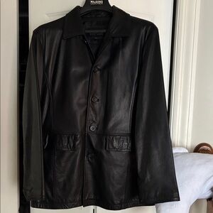Wilsons Black Leather button front  Jacket Vintage XL